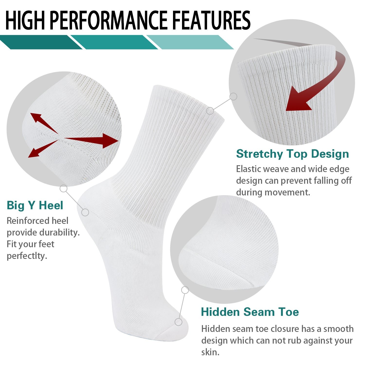 Soft Wicking Bamboo Full Cushion Crew Socks (2 Pairs) - Image 3