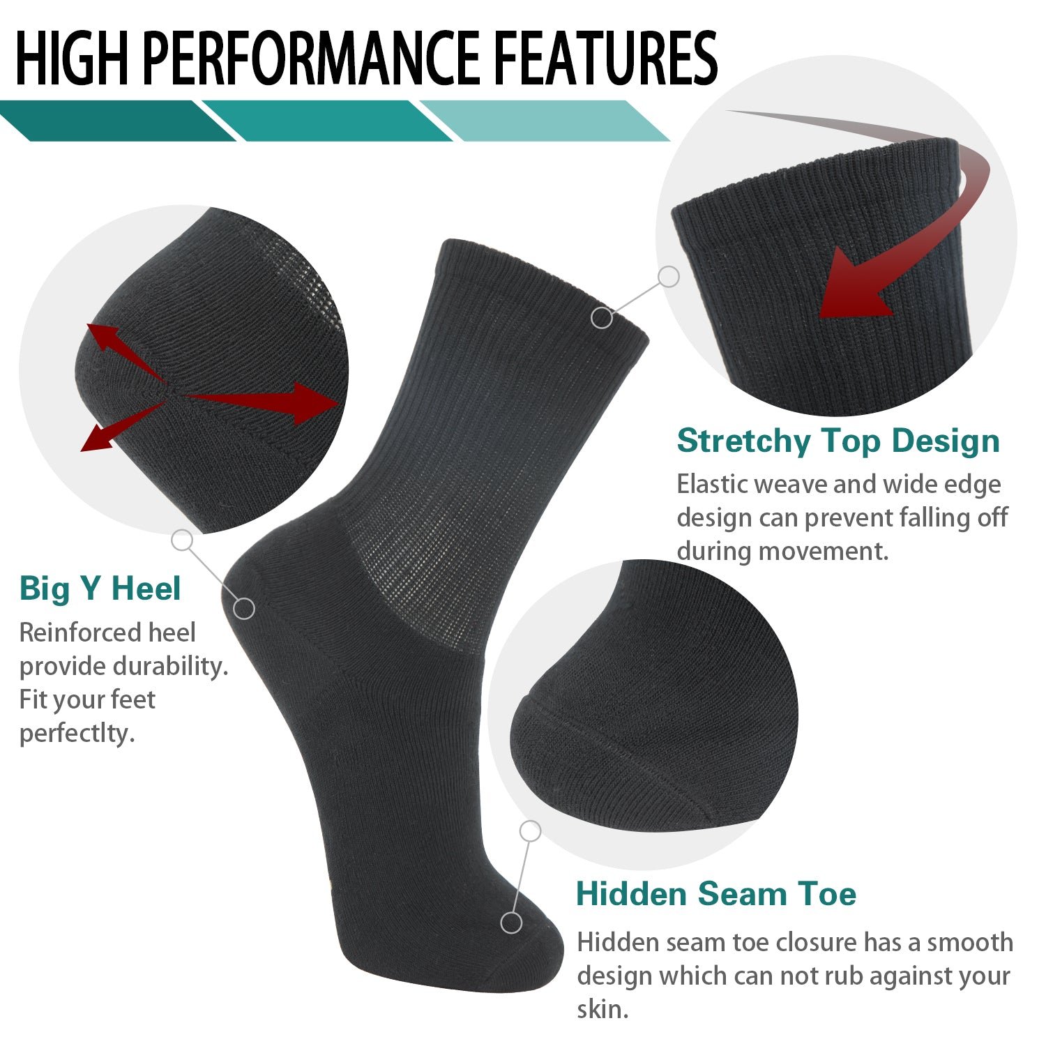 Soft Wicking Bamboo Full Cushion Crew Socks (2 Pairs) - Image 9