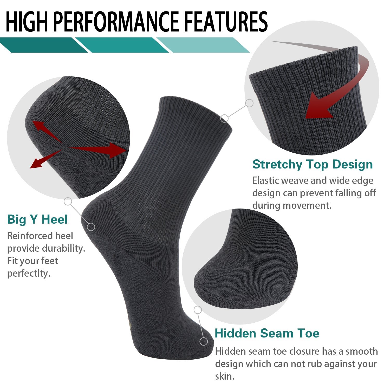 Soft Wicking Bamboo Full Cushion Crew Socks (2 Pairs) - Image 15