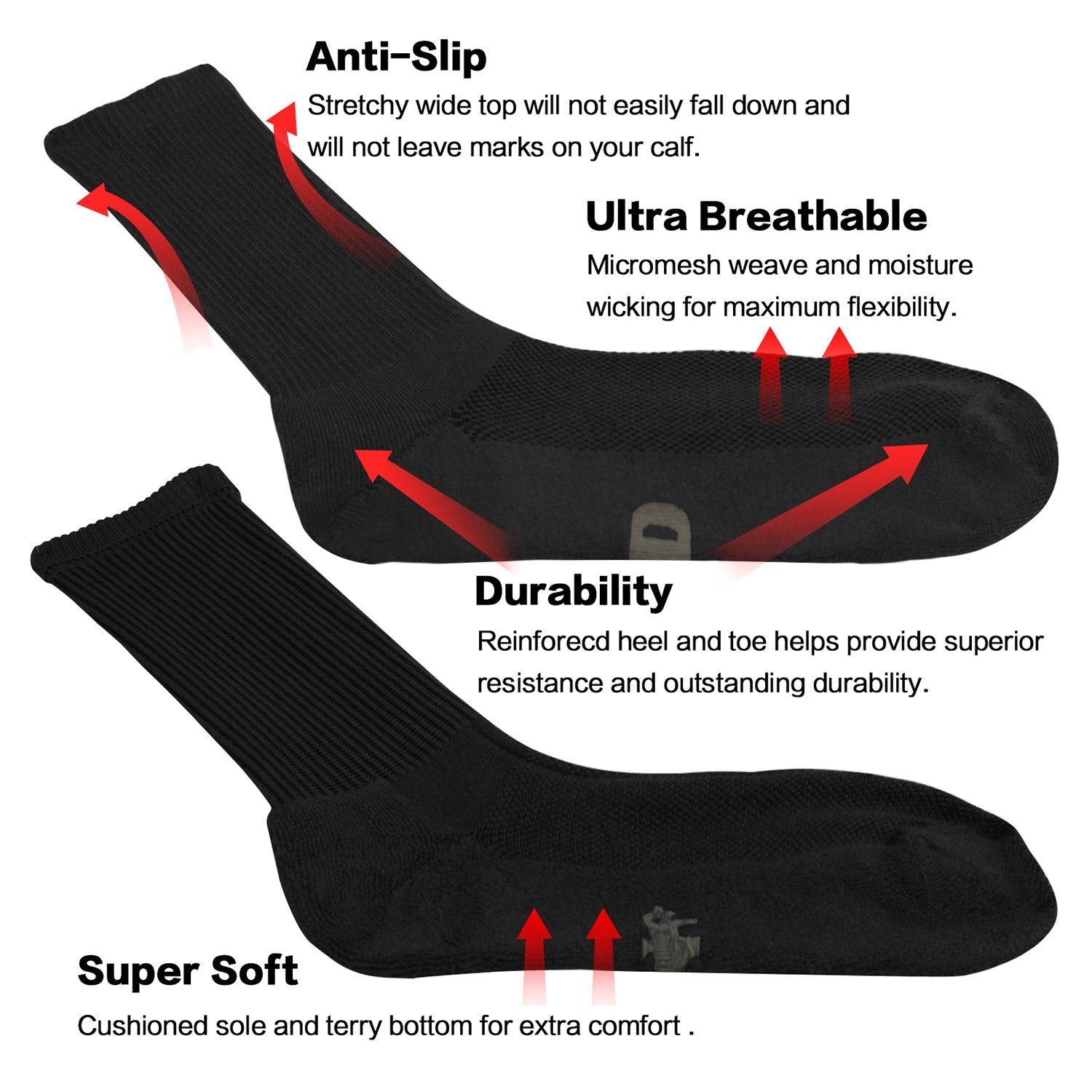 Soft Wicking Bamboo Socks Crew (2 Pairs) - Image 5