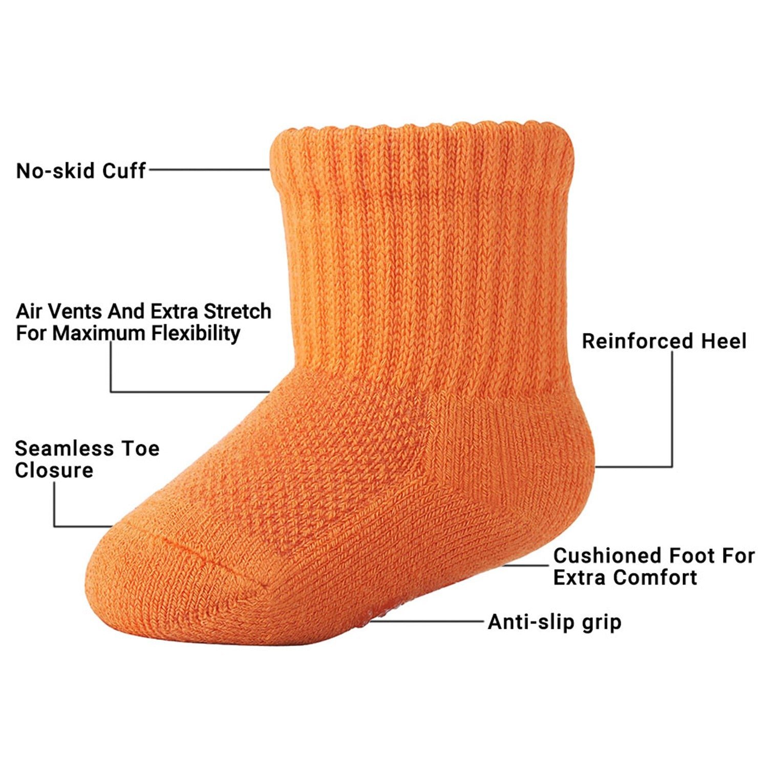 6 Pairs Baby Bamboo Cushioned Newborn Toddler Non-Skid Socks - Image 11