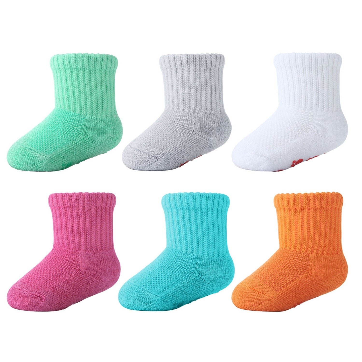 6 Pairs Baby Bamboo Cushioned Newborn Toddler Non-Skid Socks - Image 7