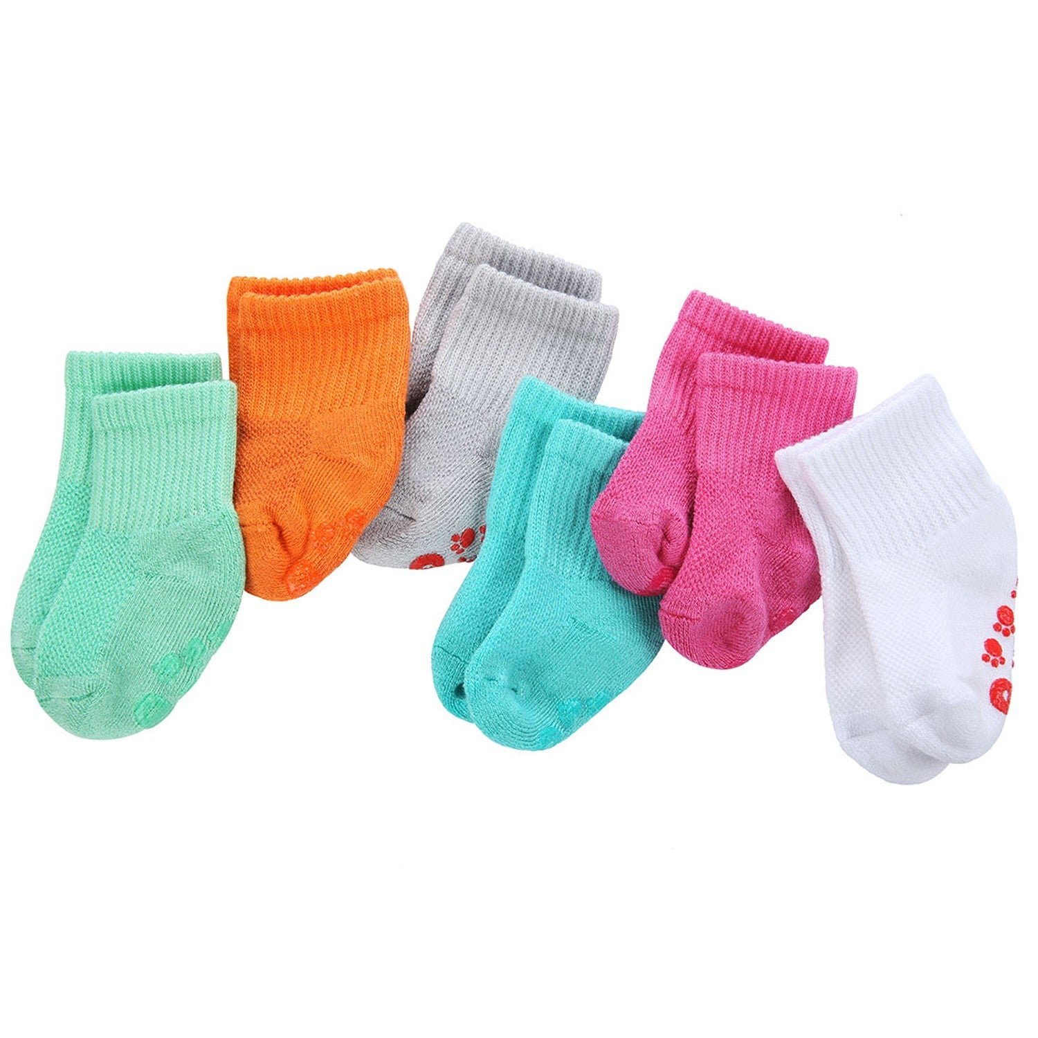 6 Pairs Baby Bamboo Cushioned Newborn Toddler Non-Skid Socks - Image 16