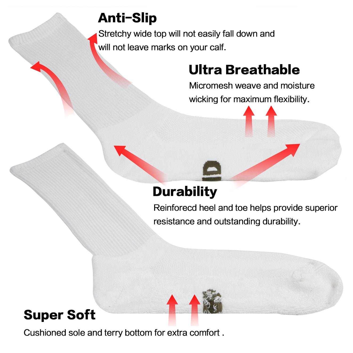 Soft Wicking Bamboo Socks Crew (2 Pairs) - Image 11
