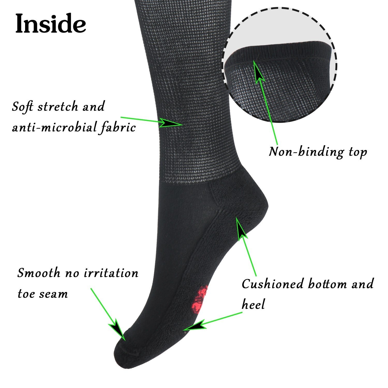 Extra Wide Non Binding Bamboo Over The Knee Socks With Cushioned Sole (2 Pairs) - Image 4