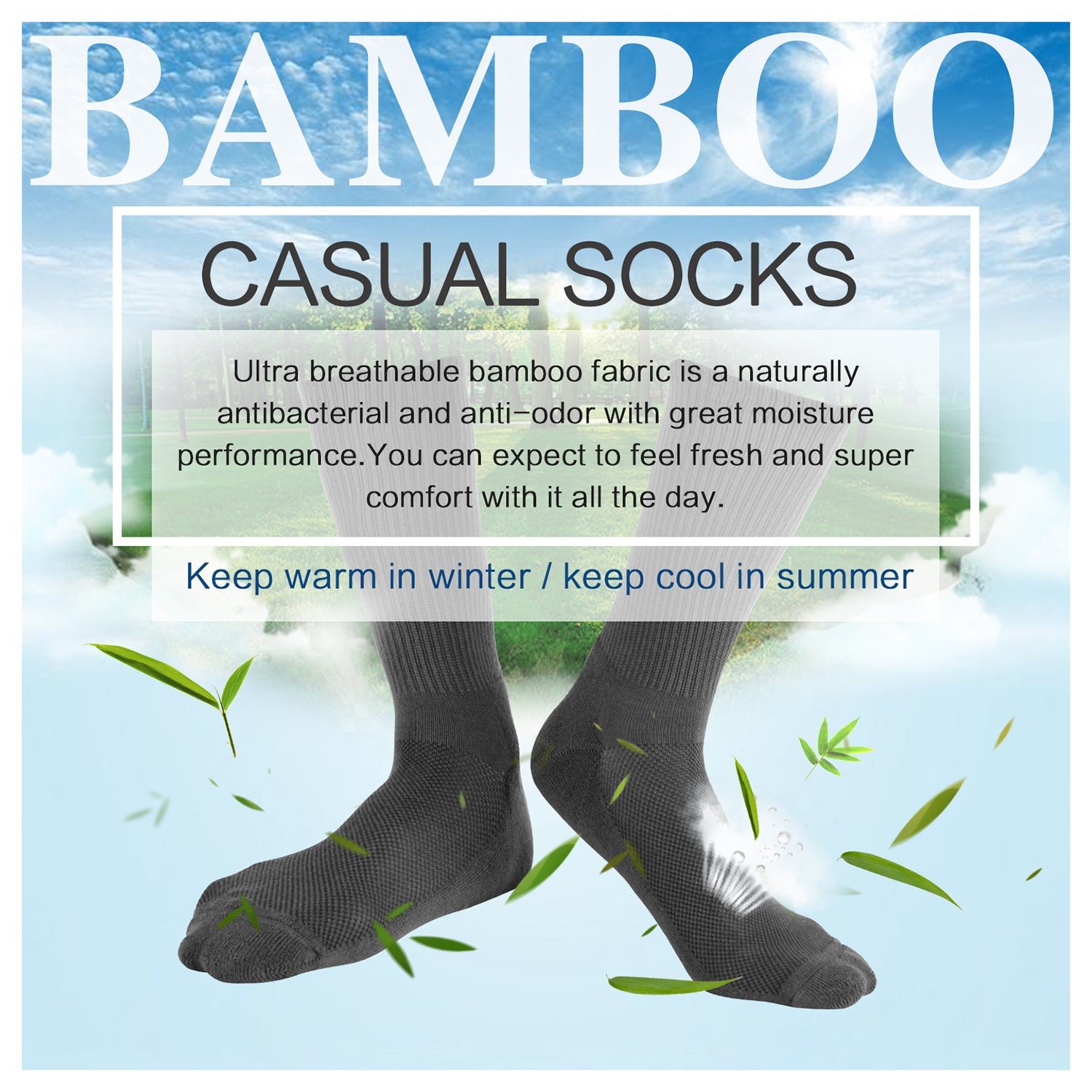 Soft Wicking Bamboo Socks Crew (2 Pairs) - Image 16