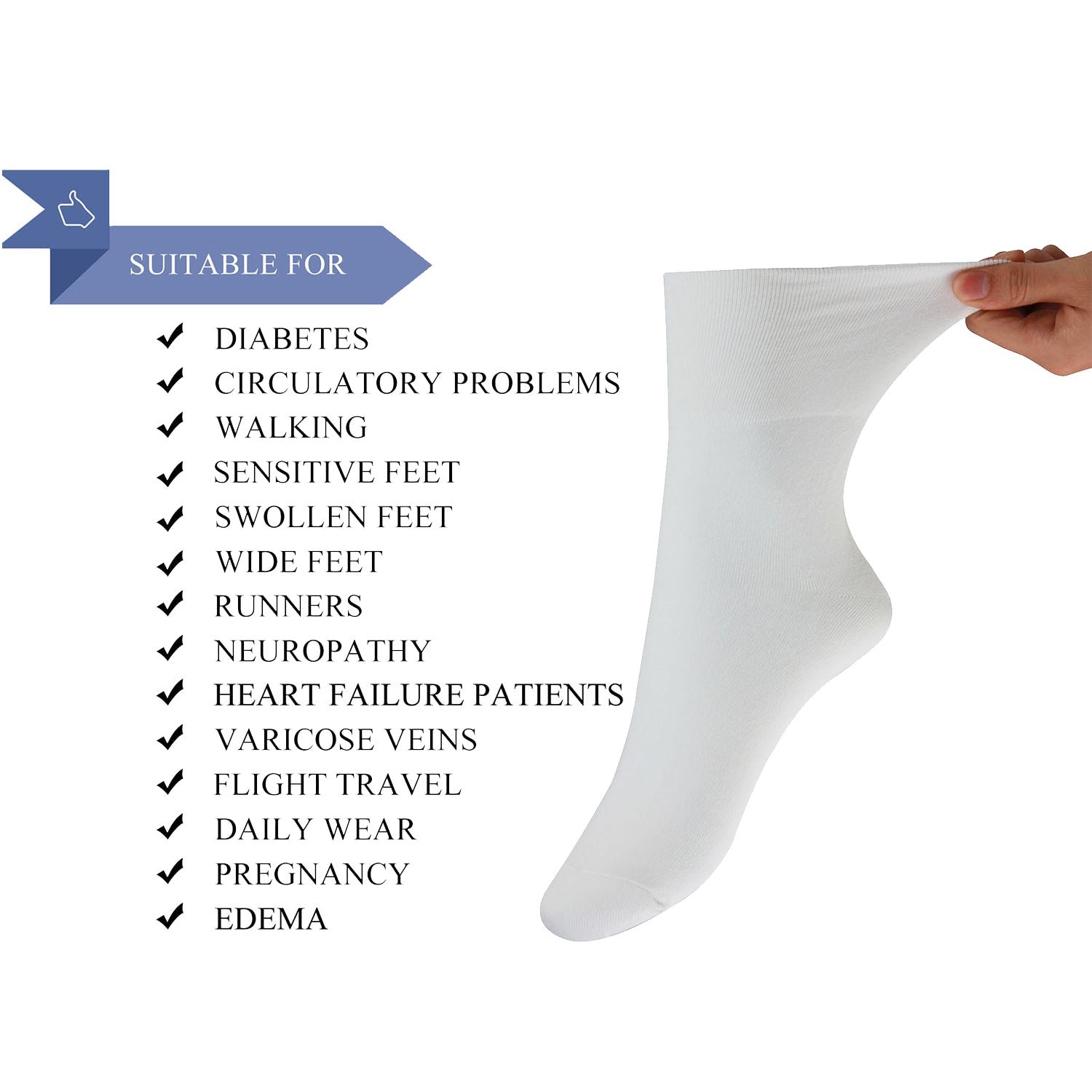 Cotton Non-Binding Ankle Socks for All Seasons Loose Fit Antibacterial (2 Pairs) - Image 25