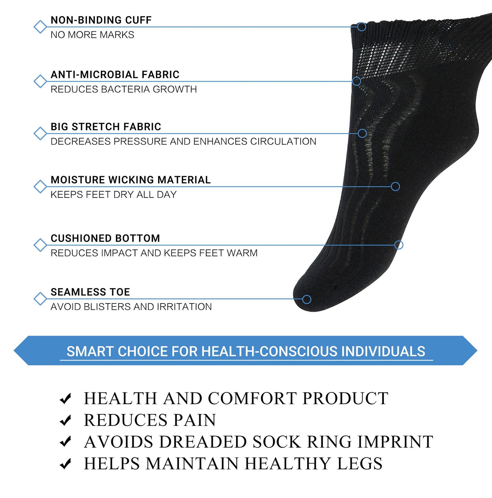 Cotton Non-Binding Ankle Diabetic Socks Cushion Loose - Image 4