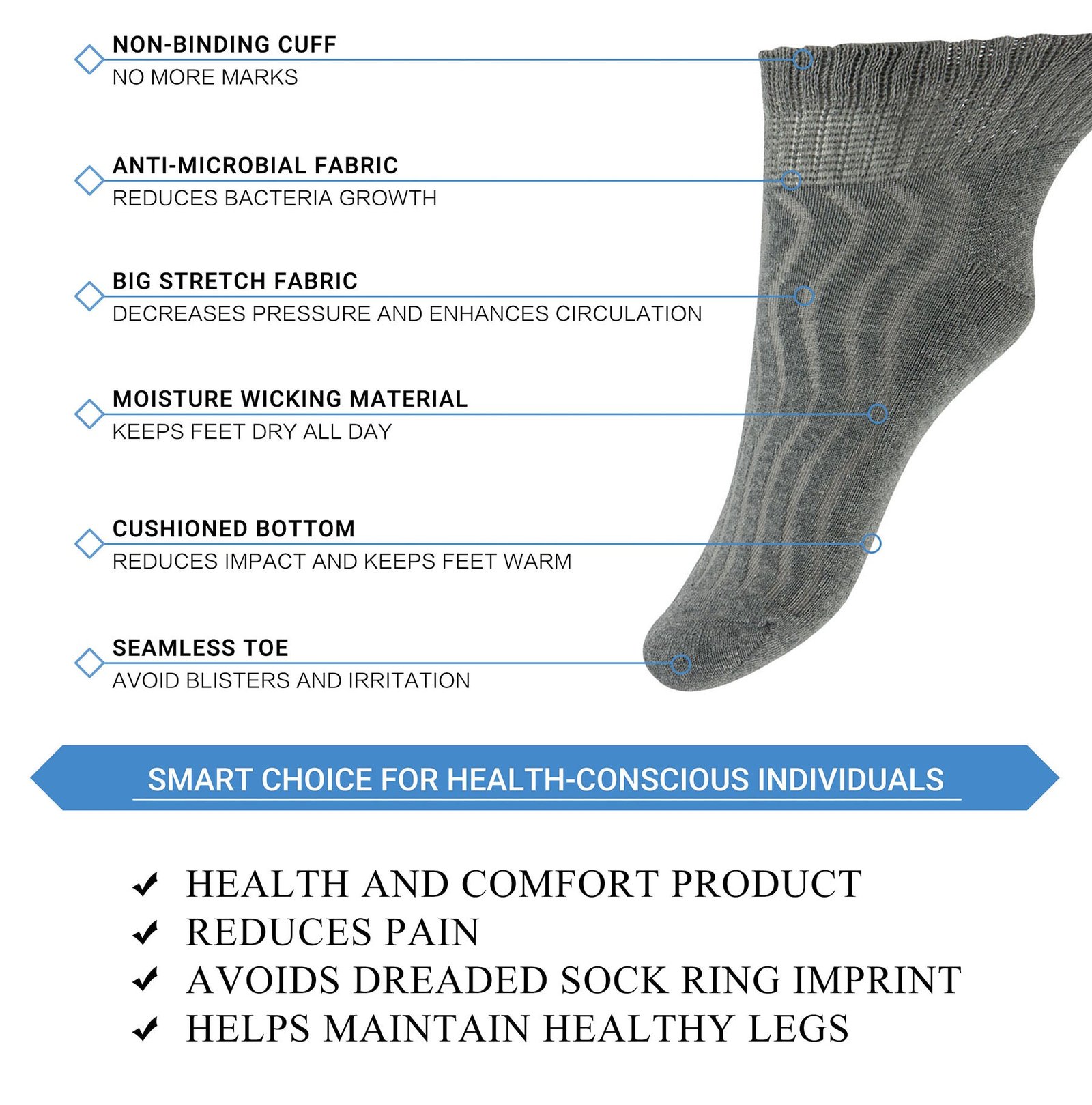 Cotton Non-Binding Ankle Diabetic Socks Cushion Loose - Image 22
