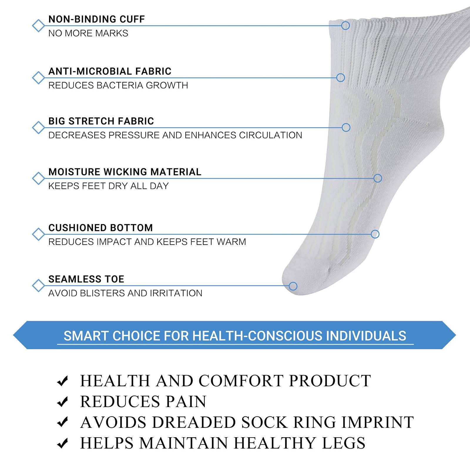 Cotton Non-Binding Ankle Diabetic Socks Cushion Loose - Image 28